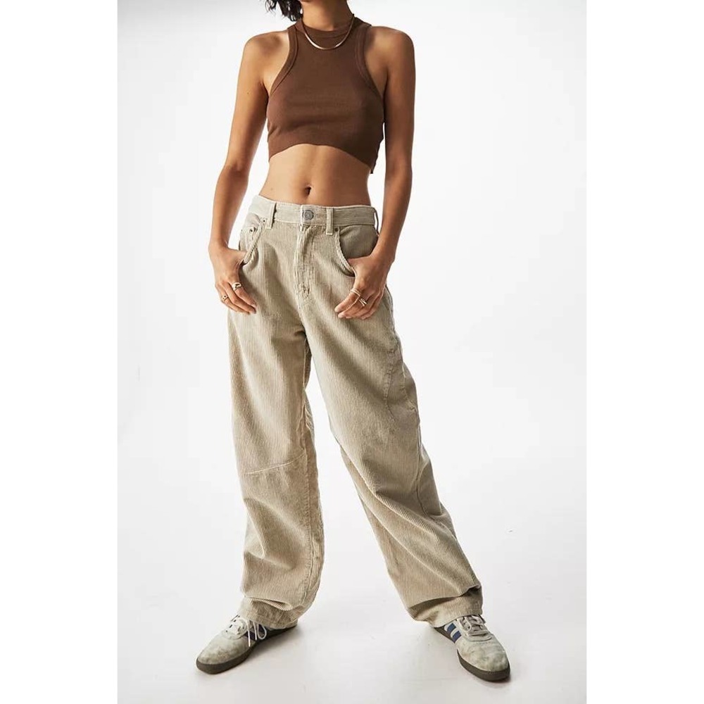 BDG Neutral Logan High Rise Cinch Back Corduroy Loose Fit Jeans 30W 32L